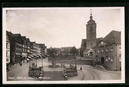 AK Siegen, Markt mit Rathaus und Nicolaikirche