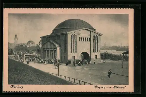 AK Hamburg-St.Pauli, Eingang zum Elbtunnel