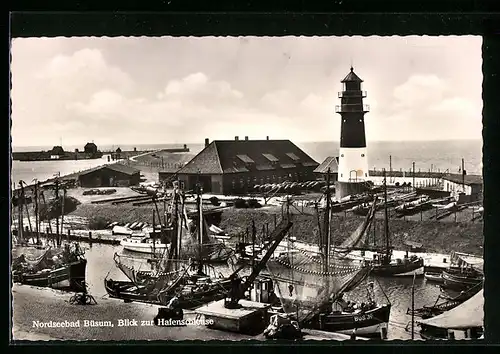 AK Büsum / Nordseebad, Blick zur Hafenschleuse