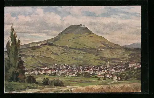 Künstler-AK Reutlingen, Ortsansicht mit Achalm