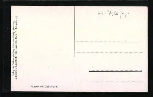 Künstler-AK Reutlingen, Ortsansicht mit Achalm