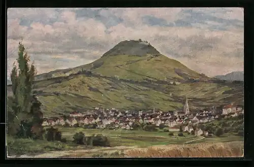 Künstler-AK Reutlingen, Ortsansicht mit Achalm