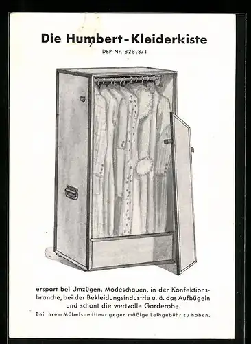 AK Heidenheim, Reklame für die Humbert-Kleiderkiste der Fa. Th. Hartmann KG, Spedition und Möbeltransport