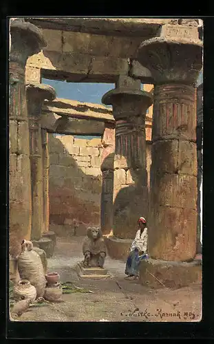 Künstler-AK Karnak, Interieur aus dem Tempel des Chunsu