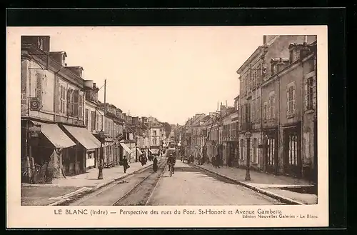 AK Le Blanc, Perspective des rues du Pont, St-Honoré et Avenue Gambetta
