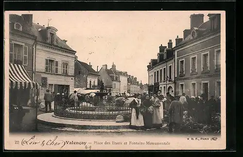 AK Valencay, Place des Etaux et Fontaine Monumentale