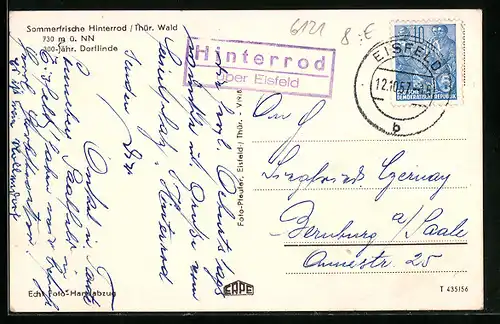 AK Landpoststempel Hinterrod über Eisfeld