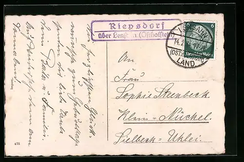 AK Landpoststempel Riepsdorf über Lenshahn