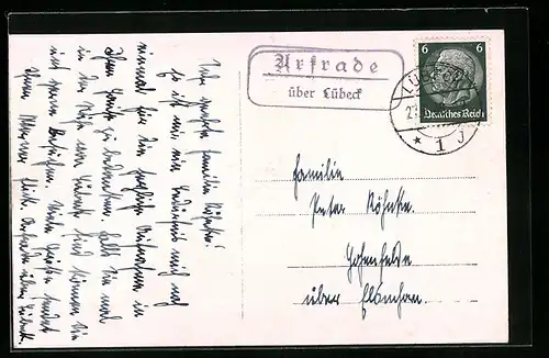 AK Landpoststempel Arfrade über Lübeck