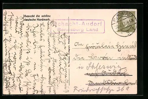 AK Landpoststempel Schacht-Audorf Rendsburg Land