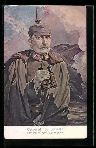 Künstler-AK Bildnis des Heerführers General von Beseler mit Pickelhaube
