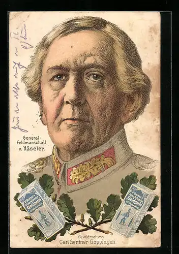Künstler-AK Generalfeldmarschall von Häseler, Reklame für Dr. Gentners Seifenpulver Goldperle