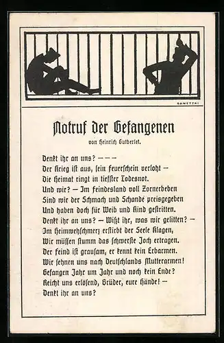 AK Notruf der Gefangenen, Gedicht von Heinrich Gutberlet