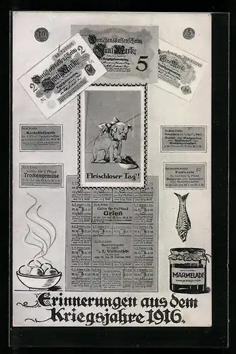 AK Kriegsnot, Darlehenskassenscheine, Fleischloser Tag, Hund