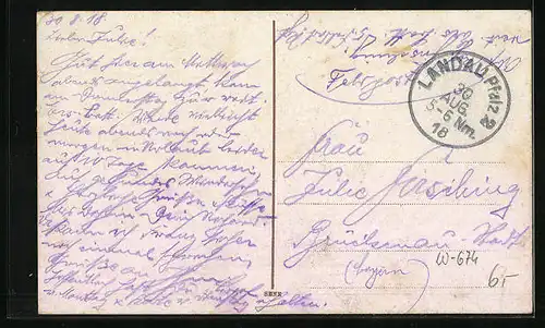 AK Landau / Pfalz, Paradeplatz mit Brunnen und Denkmal