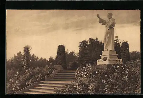 AK Hamburg, Ohlsdorfer Friedhof, Standbild und Treppe