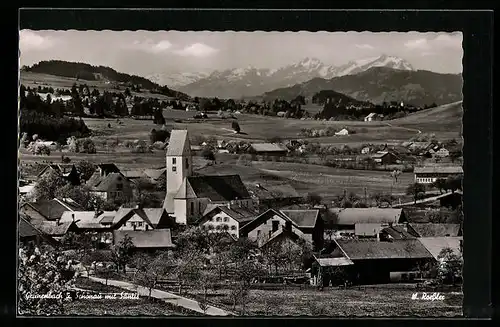 AK Grünenbach, Totale mit Kirche und Säntis