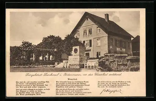 AK Todenmann / Weser, Dingelstedt-Denkmal, Gasthaus Reese-Todenmann