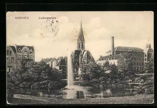 AK Aachen, Wasserfontaine am Ludwigsplatz