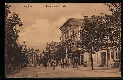 AK Aachen, Theaterstrasse mit Theater