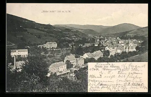 AK Adenau, Luftaufnahme des Ortes mit Hohe Acht