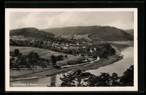 AK Guttenbach a. Neckar, Flusspartie mit Sicht auf die Ortschaft
