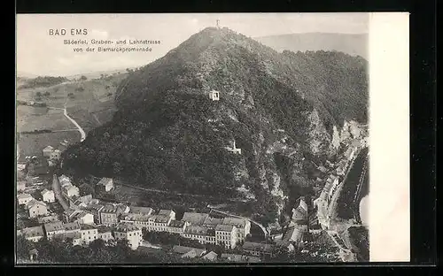 AK Bad Ems, Bäderlei, Graben- und Lahnstrasse von der Bismarckpromenade