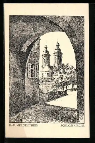 Künstler-AK Bad Mergentheim, Schlosskirche