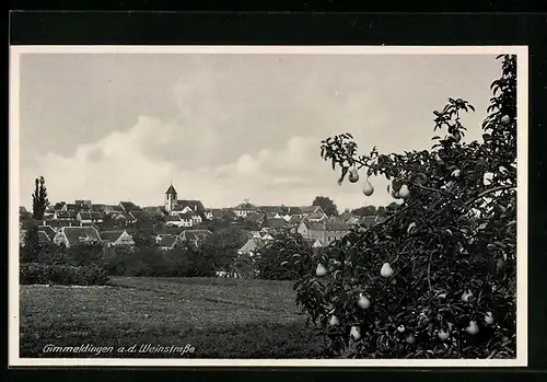 AK Gimmeldingen a. d. Weinstrasse, Ortsansicht mit Birnenbaum