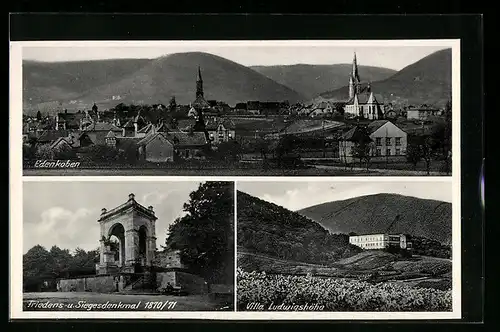 AK Edenkoben, Ortsansicht mit Villa Ludwigshöhe und Friedens-und Siegesdenkmal