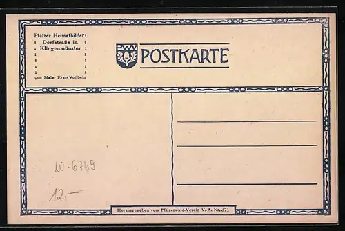 Künstler-AK Klingenmünster, Dorfstrasse und Gasthof Der Ochsen, Pfälzer Heimatbilder