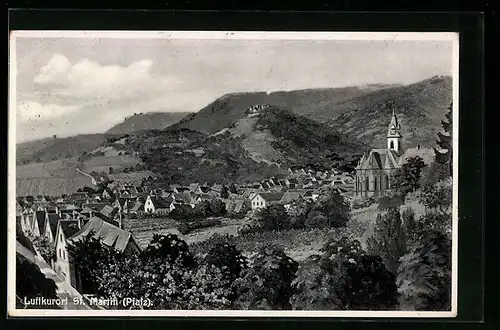 Künstler-AK St. Martin /Pfalz, Ortsansicht nach einem Gemälde von R. Platz