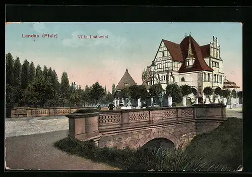 AK Landau /Pfalz, Spaziergänger vor der Villa Ludowici
