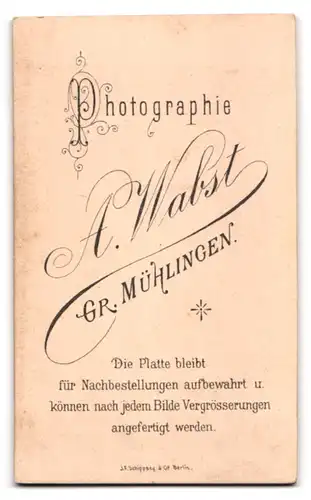 Fotografie A. Wabst, Gr. Mühlingen, Junge im Anzug mit Buch