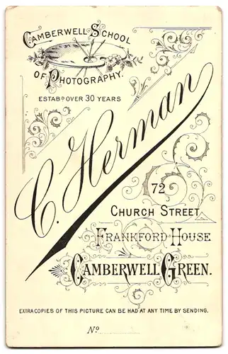 Fotografie C. Herman, London, Camberwell Green, 72, Church Street, Junge Dame im hübschen Kleid