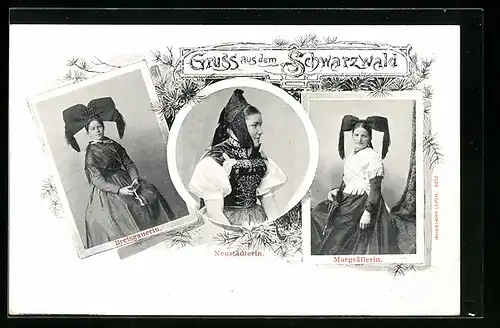 AK Schwarzwald, Breisgauerin, Markgräflerin, Neustädterin, Schwarzwälder Tracht