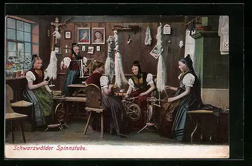 AK Frauen in Schwarzwälder Spinnstube in Volkstracht