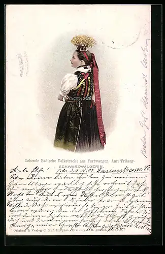 AK Furtwangen, Dame in Schwarzwälder Tracht