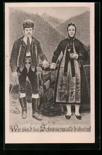 Künstler-AK Schwarzwald, Paar in Schwarzwälder Tracht