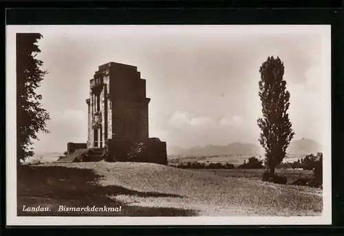 AK Landau, Blick auf das Bismarckdenkmal