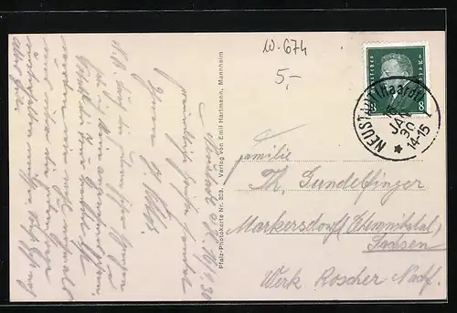 AK Landau, Blick auf das Bismarckdenkmal