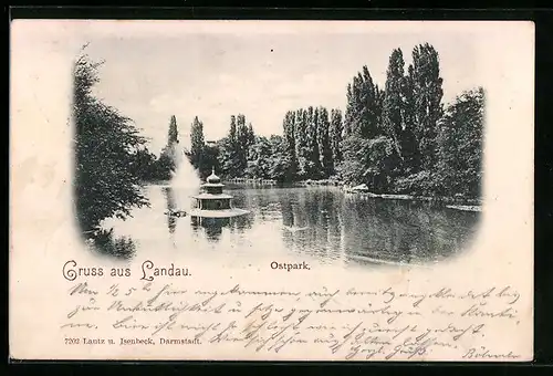 AK Landau, Ostpark mit Teich