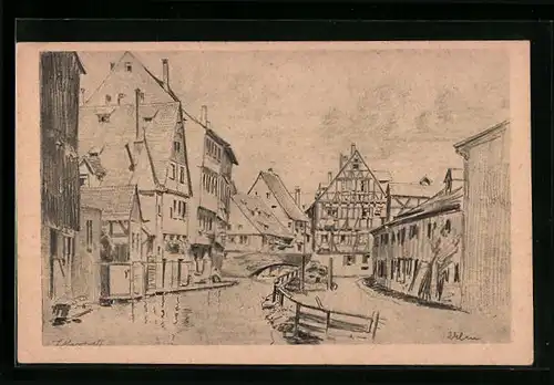 Künstler-AK Ulm, Alt-Ulm an der Blau