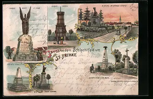 Lithographie St. Privat, Garde-Corps, Franz. Denkmal und Garde-Füsilier Regt.