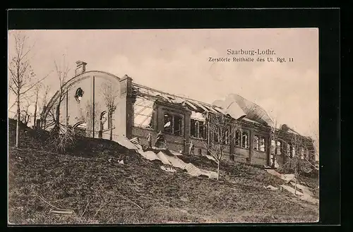AK Saarburg-Lothr., Zerstörte Reithalle des Ul. Rgt. 11