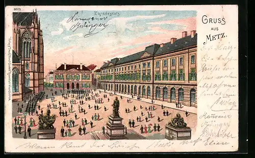Lithographie Metz, Blick auf den Paradeplatz