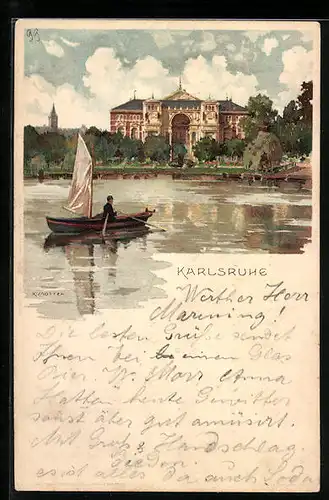 Künstler-AK Karl Mutter: Karlsruhe, Schloss mit Bootspartie