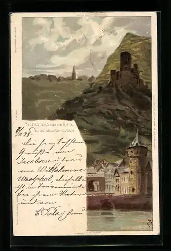 Künstler-AK Carl Biese: St. Goarshausen, Padersberg und die Katz