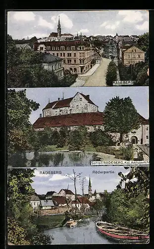 AK Radeberg, Teilansicht, Schloss und Röderpartie