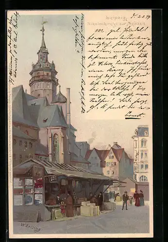 Künstler-AK Meissner & Buch (M&B) Nr. 8: Leipzig, Nikolaikirche zur Messzeit